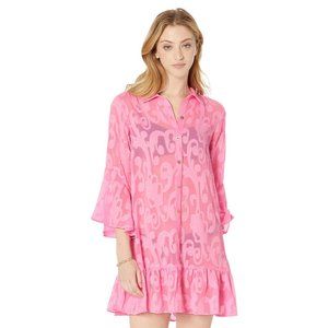 Lilly Pulitzer Linley Coverup Plumeria Hot Pink Poly Crepe Swirl Clip Dress XXS